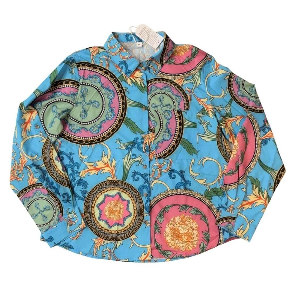 Blue & pink paisley button-up shirt